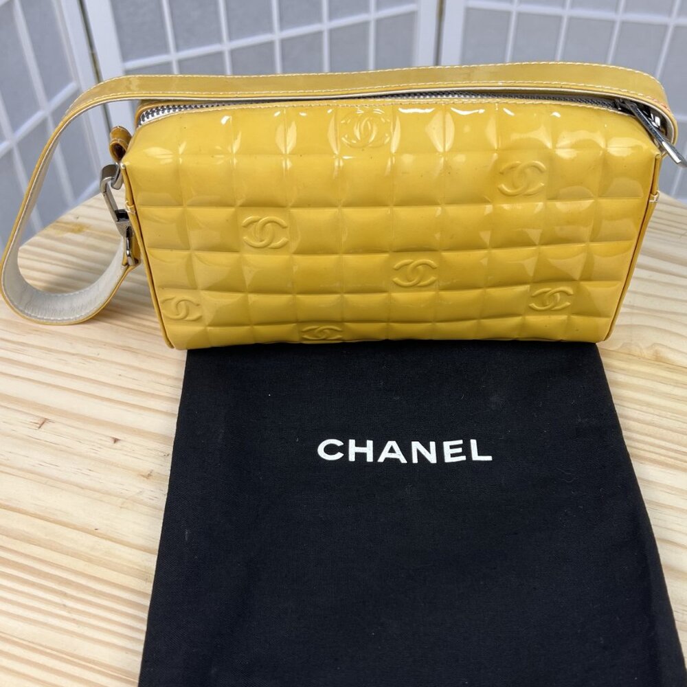 Chanel Pre-owned Patent Leather Mini Bag In Yellow with dust bag Made in France